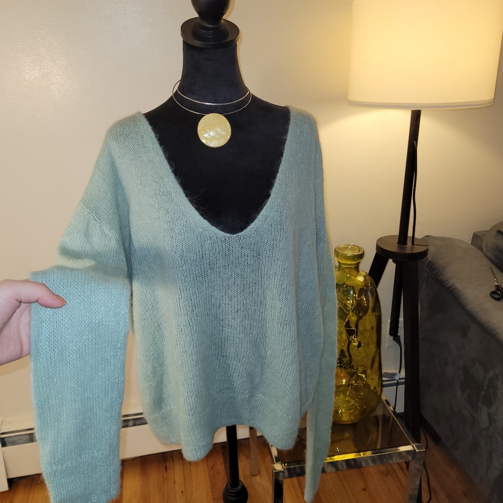 Free People Mint V-Neck Sweater